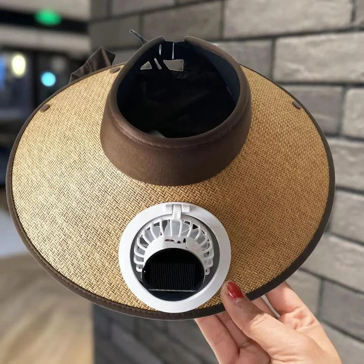 Bred brim solhatt med solcelledrevet vifte | Skanto