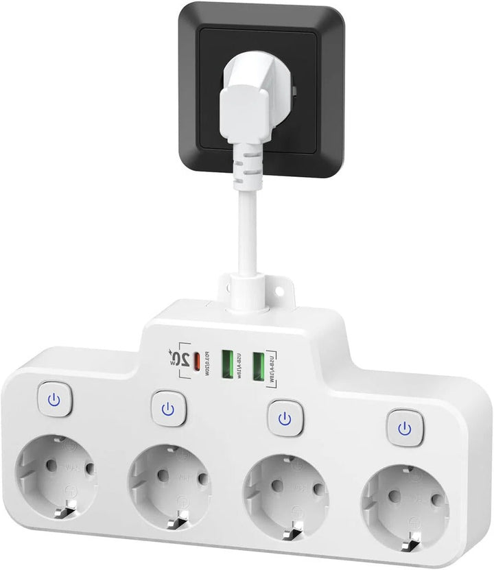 Skanto | Veggmontert strømskinne med uavhengig bryter 2 USB A og 1 USB C