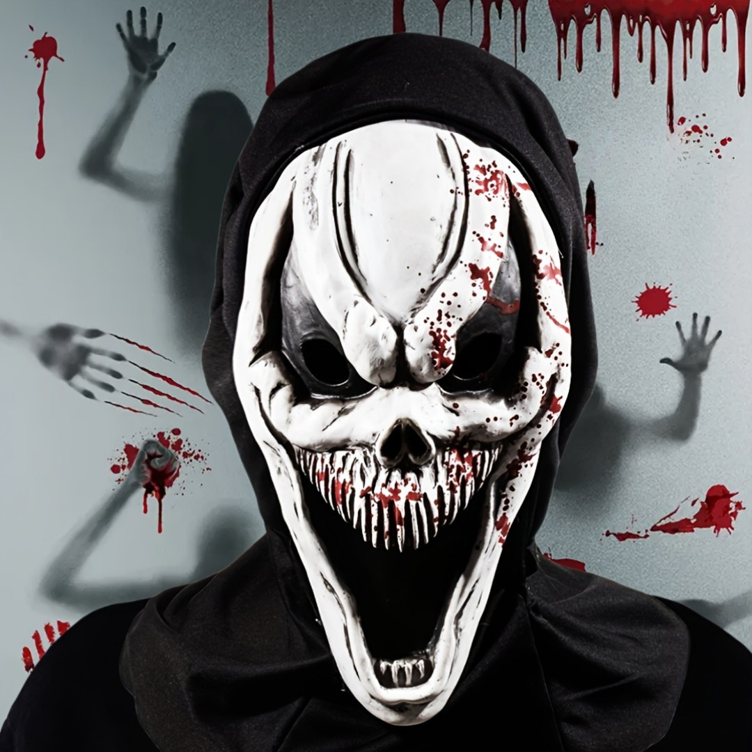 Skanto | Voksen Full Face Halloween Skummel Maske | Hodeskalle Design Hette