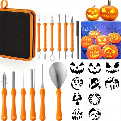 Skanto | Halloween Pumpkin Carving Kit med maler | Enkle uthulede gresskar gjenbrukbare verktøy