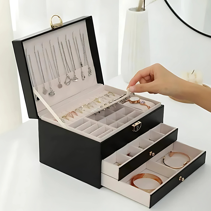 Skanto | Lær Multi-Layer Smykkeskrin Organizer