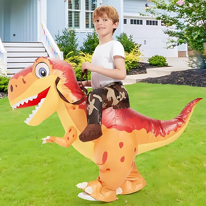 Skanto | Barneoppblåsbar Halloween Dinosaurdrakt | Ride-On T-Rex med vifte