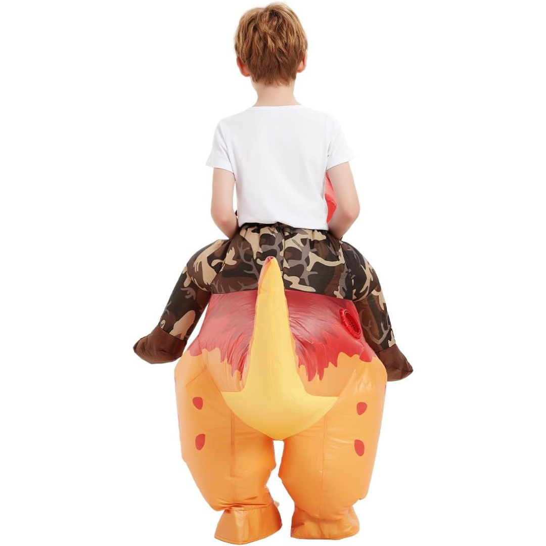 Skanto | Barneoppblåsbar Halloween Dinosaurdrakt | Ride-On T-Rex med vifte