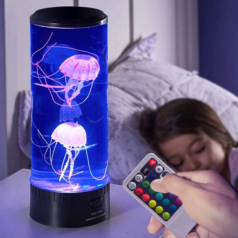 SerenitySphere - LED Akvarium Manet Lampe | Beroligende Lava Lampe med 7 Farger | Atmosfærisk Belysning | Skanto