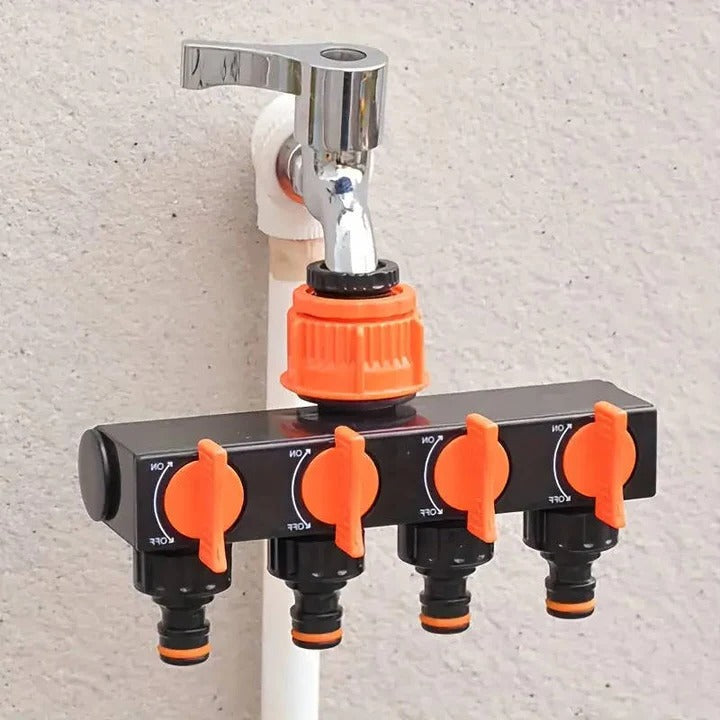 Skanto | 4-Way Metal Garden Hose Splitter med justerbare strømningsventiler