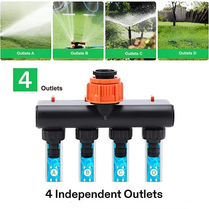 Skanto | 4-Way Metal Garden Hose Splitter med justerbare strømningsventiler