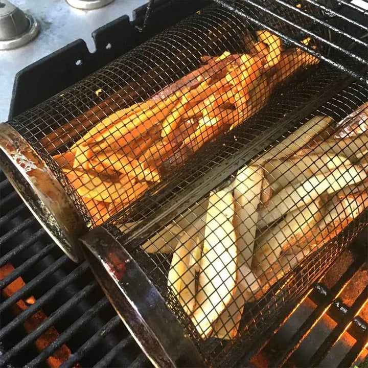 Skanto | Rustfritt Stål Rullende BBQ Grillkurv