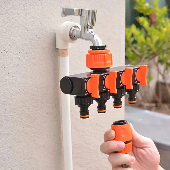 Skanto | 4-Way Metal Garden Hose Splitter med justerbare strømningsventiler