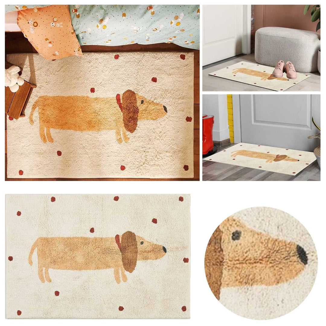 Skanto | Myk teppe med dachshundmønster – Koselig barnerug til soverommet