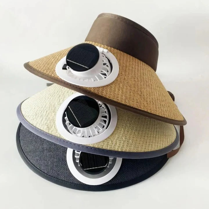 Bred brim solhatt med solcelledrevet vifte | Skanto