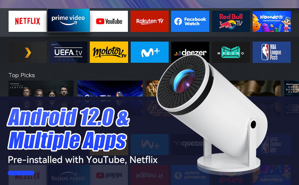 VisionCast 130X – Bærbar Mini Projektor med Android 12 og 130 Tommers Projektor | Skanto