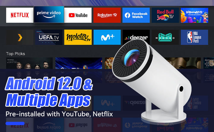 VisionCast 130X – Bærbar Mini Projektor med Android 12 og 130 Tommers Projektor | Skanto
