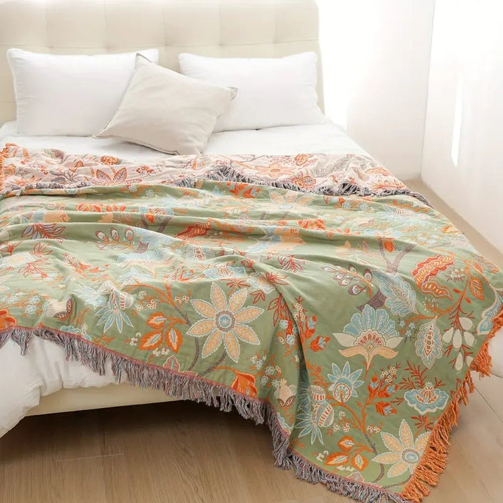 Skanto | Rustikk Blomster Boho Teppes | 100% Bomulls Teppes for Sensitiv Hud