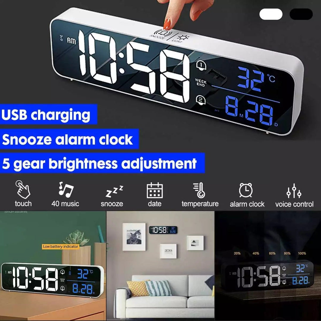 Smart Digital LED Musikk Alarm Temperatur Klokke | Skanto