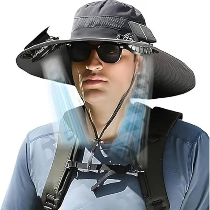 Utendørs bredbremmet solhatt med 2 solfans, UV-beskyttelse for menn og kvinner, avkjølende hatt for camping og fotturer | Skanto