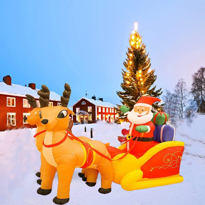 Skanto | Oppblåsbar julenisse dekorasjon - Oppblåsbar julenisse i slede med reinsdyr juledekorasjon