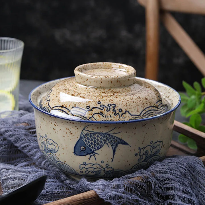 Japanese Style Ramen Bowl with Lid Ceramic Noodle Bowl Dinnerware | Skanto