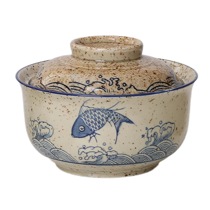Japanese Style Ramen Bowl with Lid Ceramic Noodle Bowl Dinnerware | Skanto