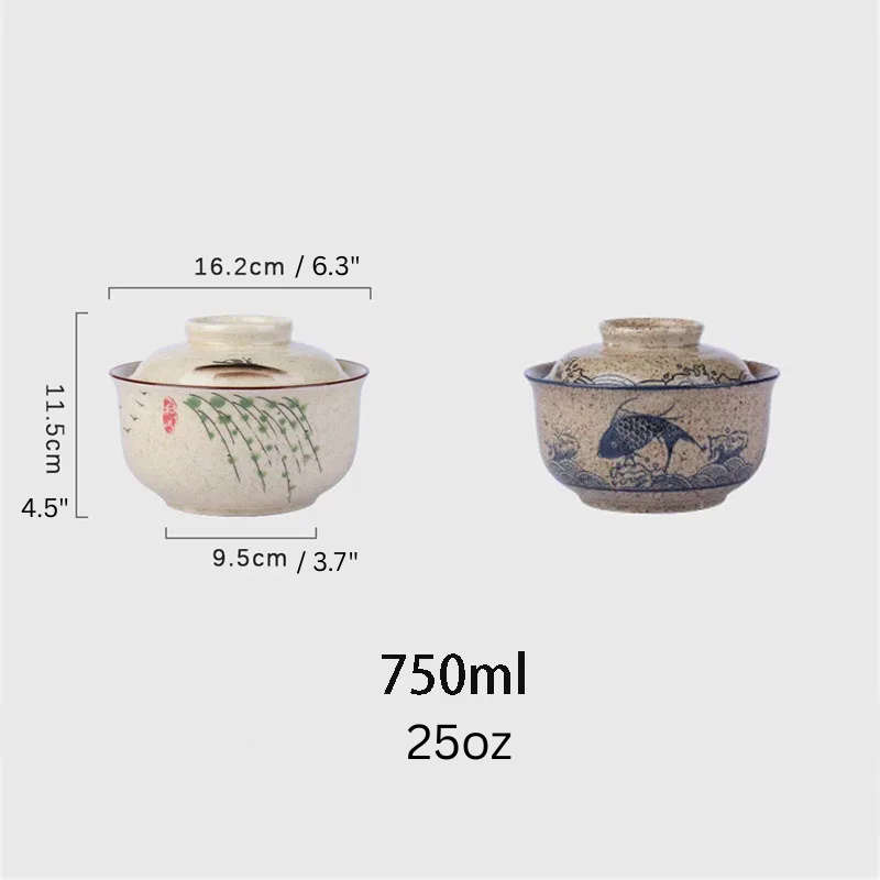 Japanese Style Ramen Bowl with Lid Ceramic Noodle Bowl Dinnerware | Skanto