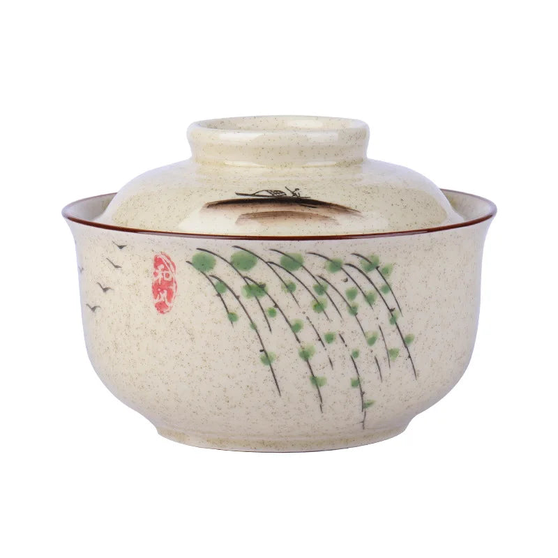 Japanese Style Ramen Bowl with Lid Ceramic Noodle Bowl Dinnerware | Skanto