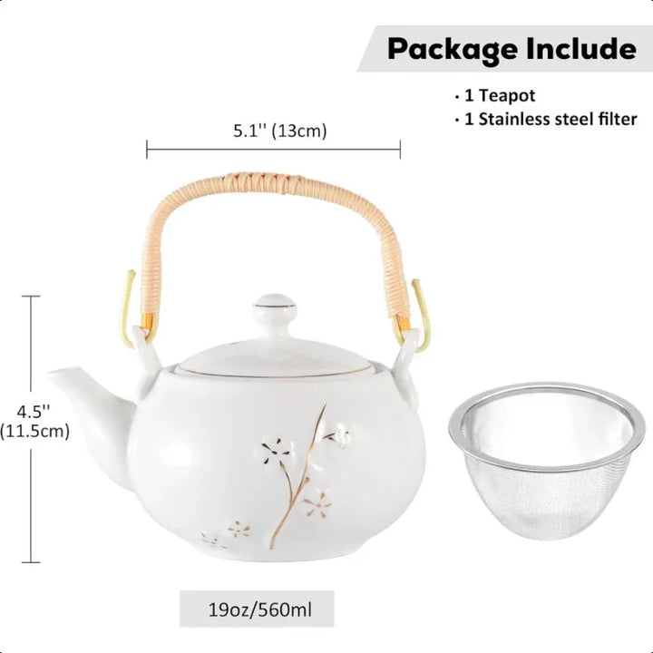 Japansk Tekanne Hvit Porselen Kinesisk Tekanne med Rustfritt Sil | Skanto