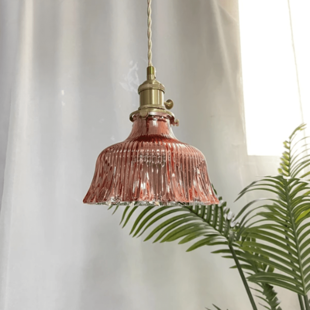 Vintage skandinavisk glass pendellampe | Retro-design med kobber- og valnøtt-finish for spisestue og soverom