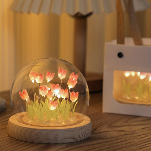 Tulipan-nattlys med LED-belysning (batteridrevet) – Beroligende, trådløst lys for sovekammer og barnerom