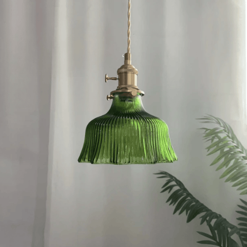 Vintage skandinavisk glass pendellampe | Retro-design med kobber- og valnøtt-finish for spisestue og soverom
