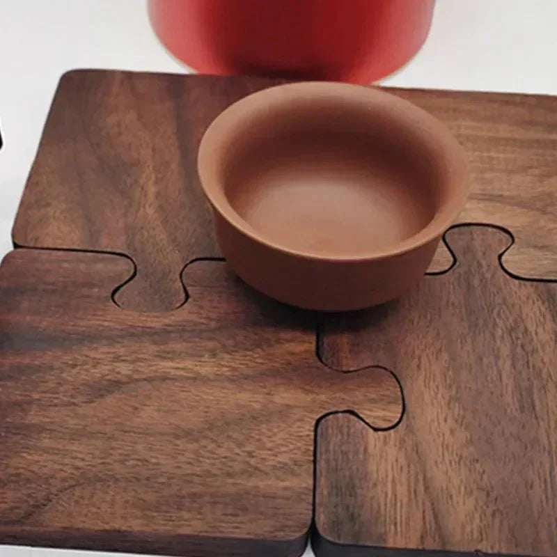 Jigsaw Form Valnøtt Tre Underlag Sett - Rustikk Sjarm Design | Skanto