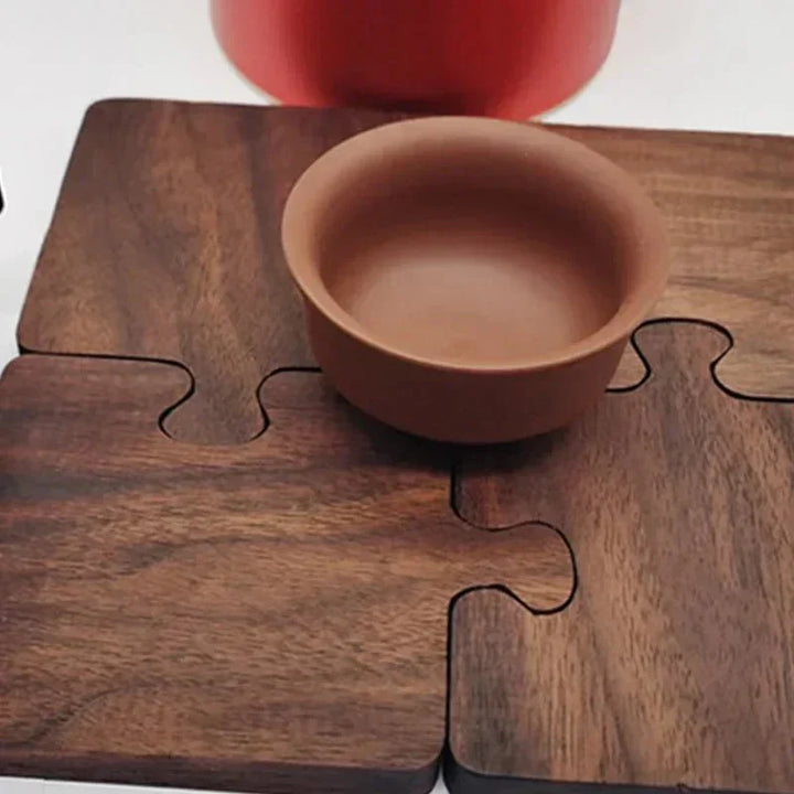 Jigsaw Form Valnøtt Tre Underlag Sett - Rustikk Sjarm Design | Skanto