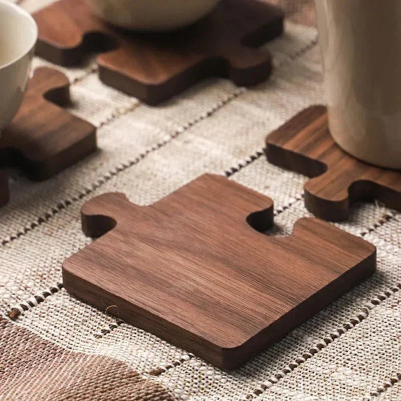 Jigsaw Form Valnøtt Tre Underlag Sett - Rustikk Sjarm Design | Skanto