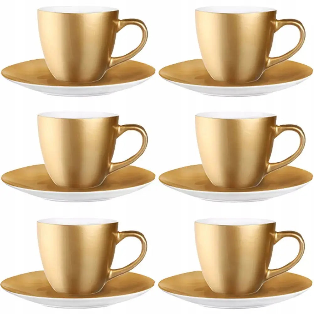 Norvo | Kaffeservise 230 ml for 6 personer, komplett sett med kopper i gull og hvitt, perfekt som gave