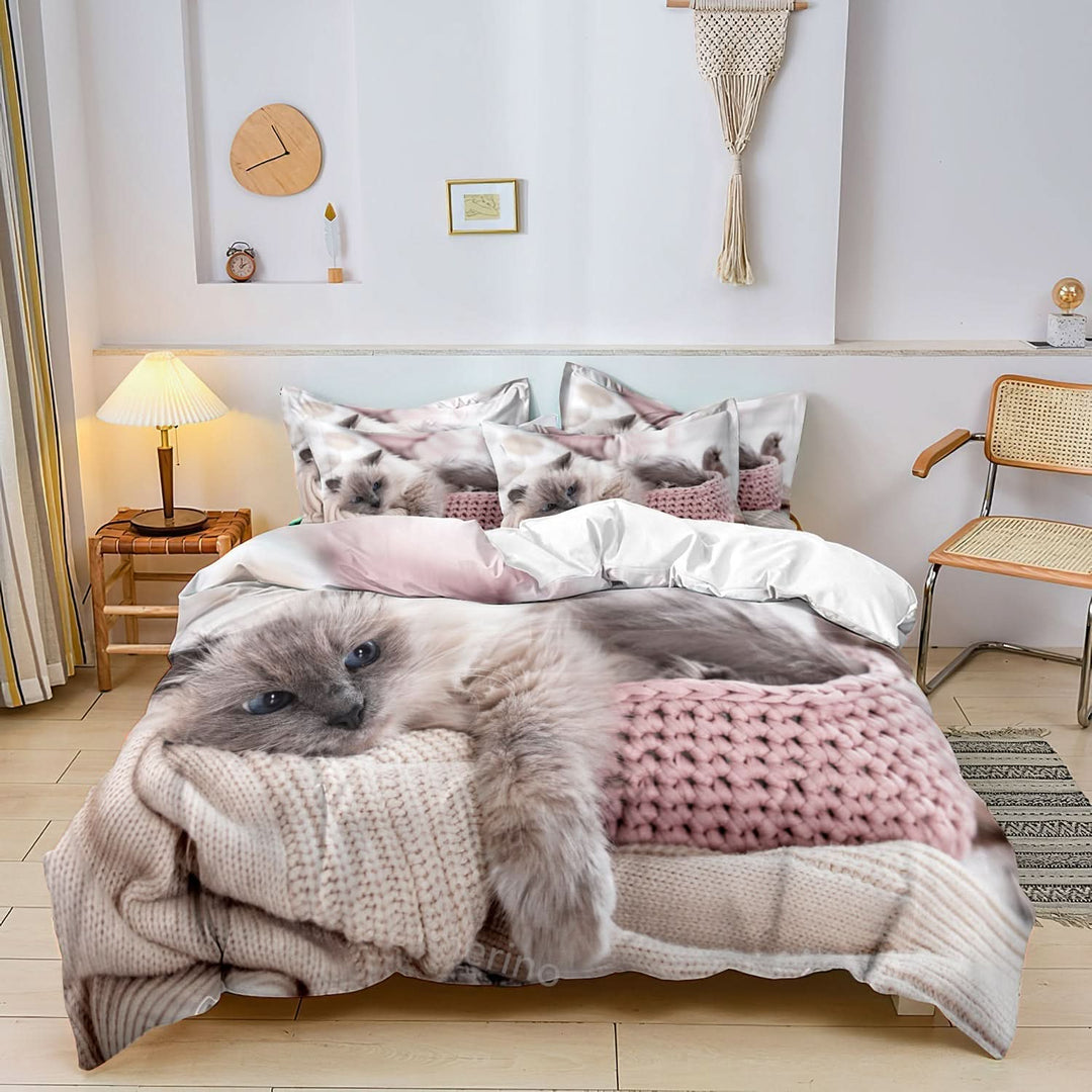 Skanto | Cotton Cat Motif Bedding Set – 3 Deler