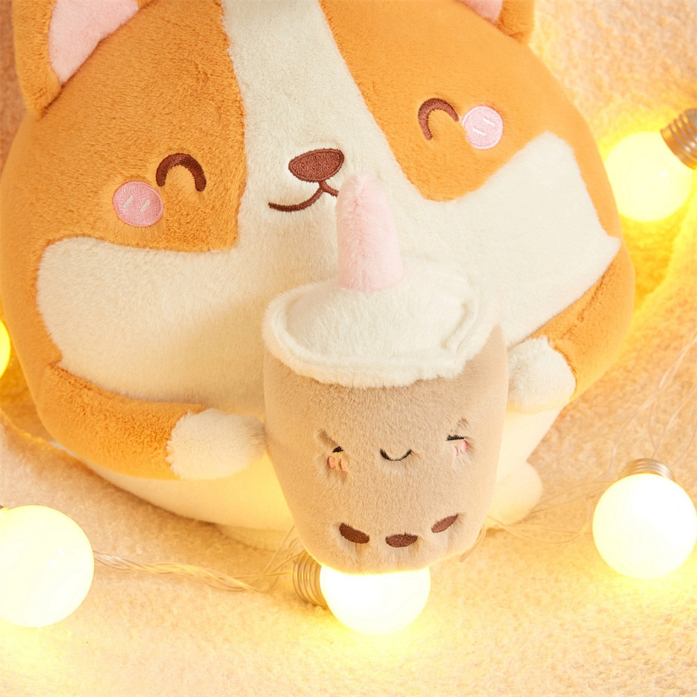 Skanto | Fluffy Rund Chubby Corgi Bubble Tea Plushie