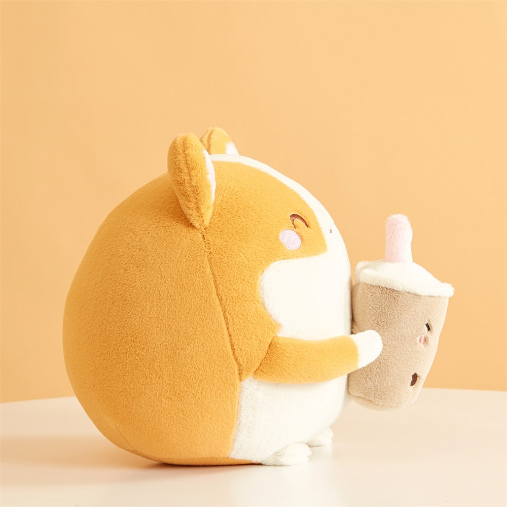 Skanto | Fluffy Rund Chubby Corgi Bubble Tea Plushie