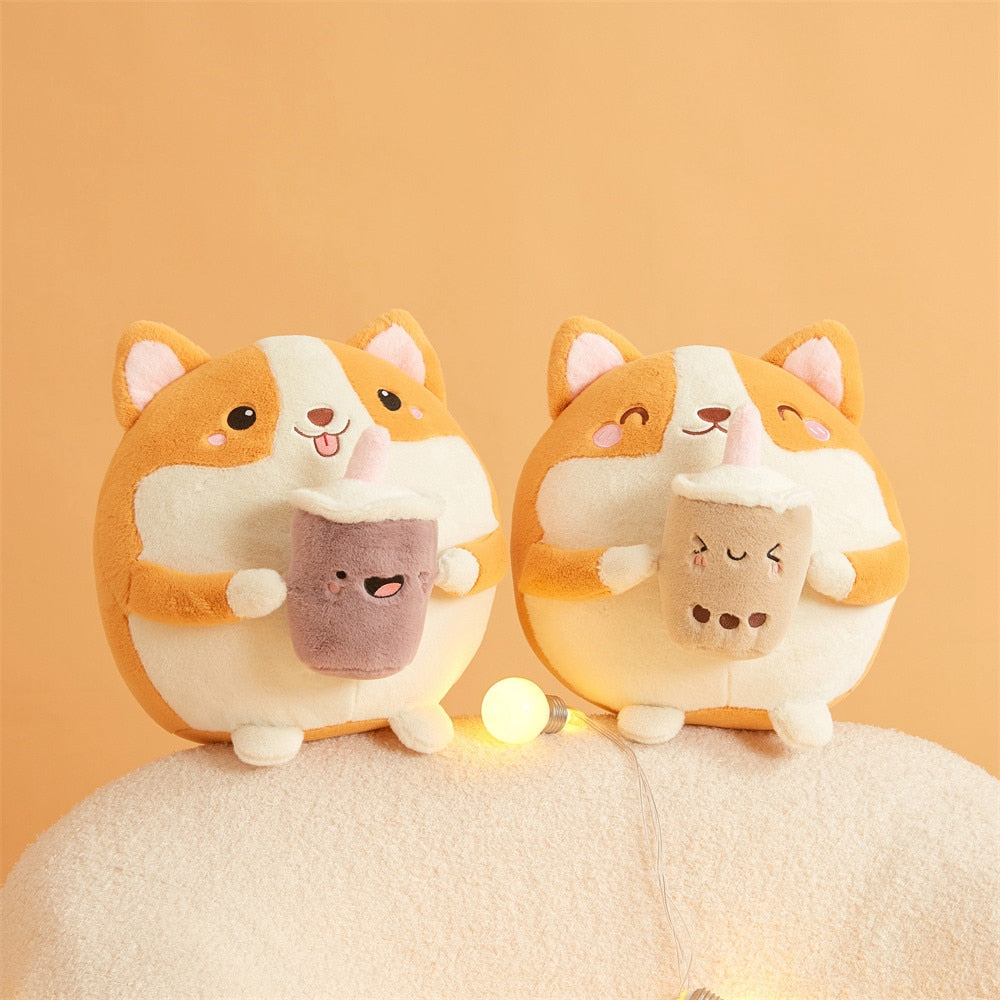 Skanto | Fluffy Rund Chubby Corgi Bubble Tea Plushie