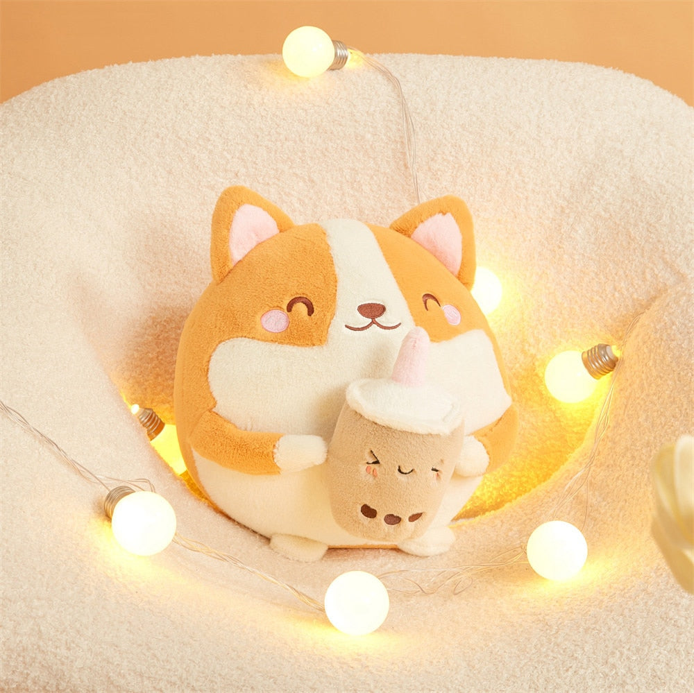 Skanto | Fluffy Rund Chubby Corgi Bubble Tea Plushie