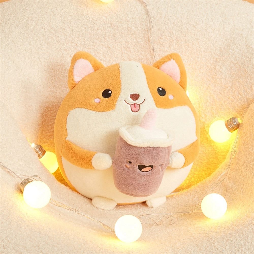 Skanto | Fluffy Rund Chubby Corgi Bubble Tea Plushie
