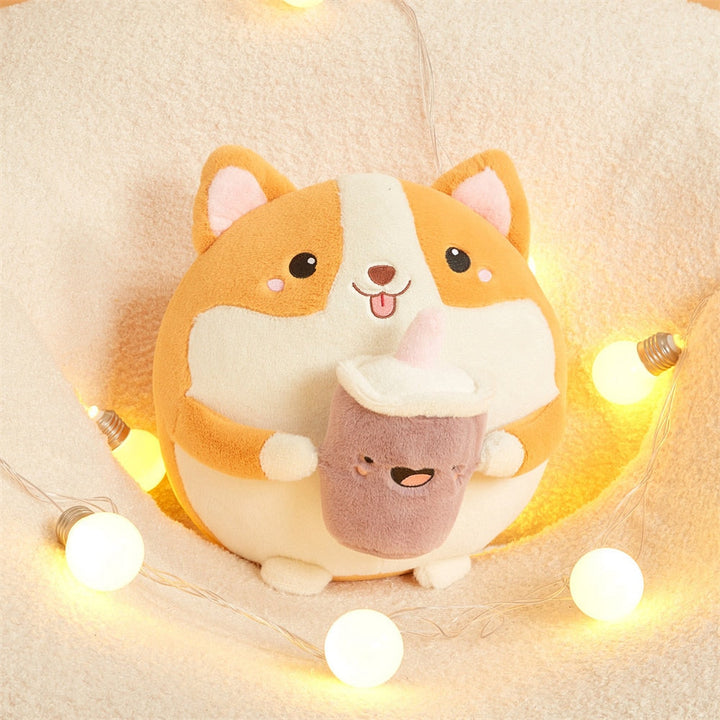 Skanto | Fluffy Rund Chubby Corgi Bubble Tea Plushie