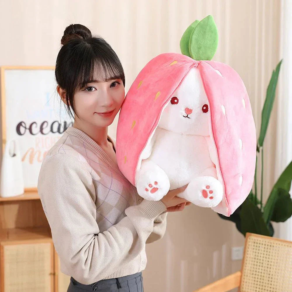 Skanto | Fluffy Strawberry Carrot Bunny Zip Up Plushie