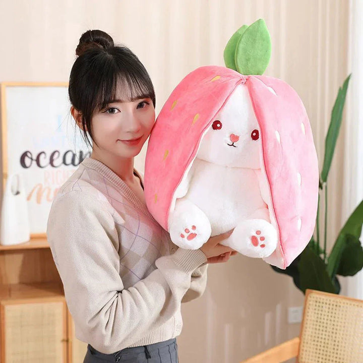 Skanto | Fluffy Strawberry Carrot Bunny Zip Up Plushie