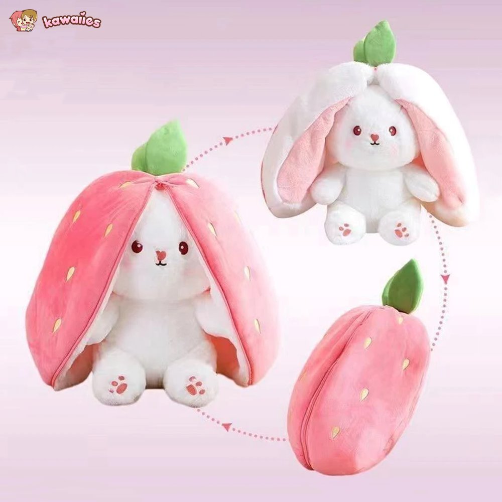 Norvo | Fluffy Strawberry Carrot Bunny Zip Up Plushie