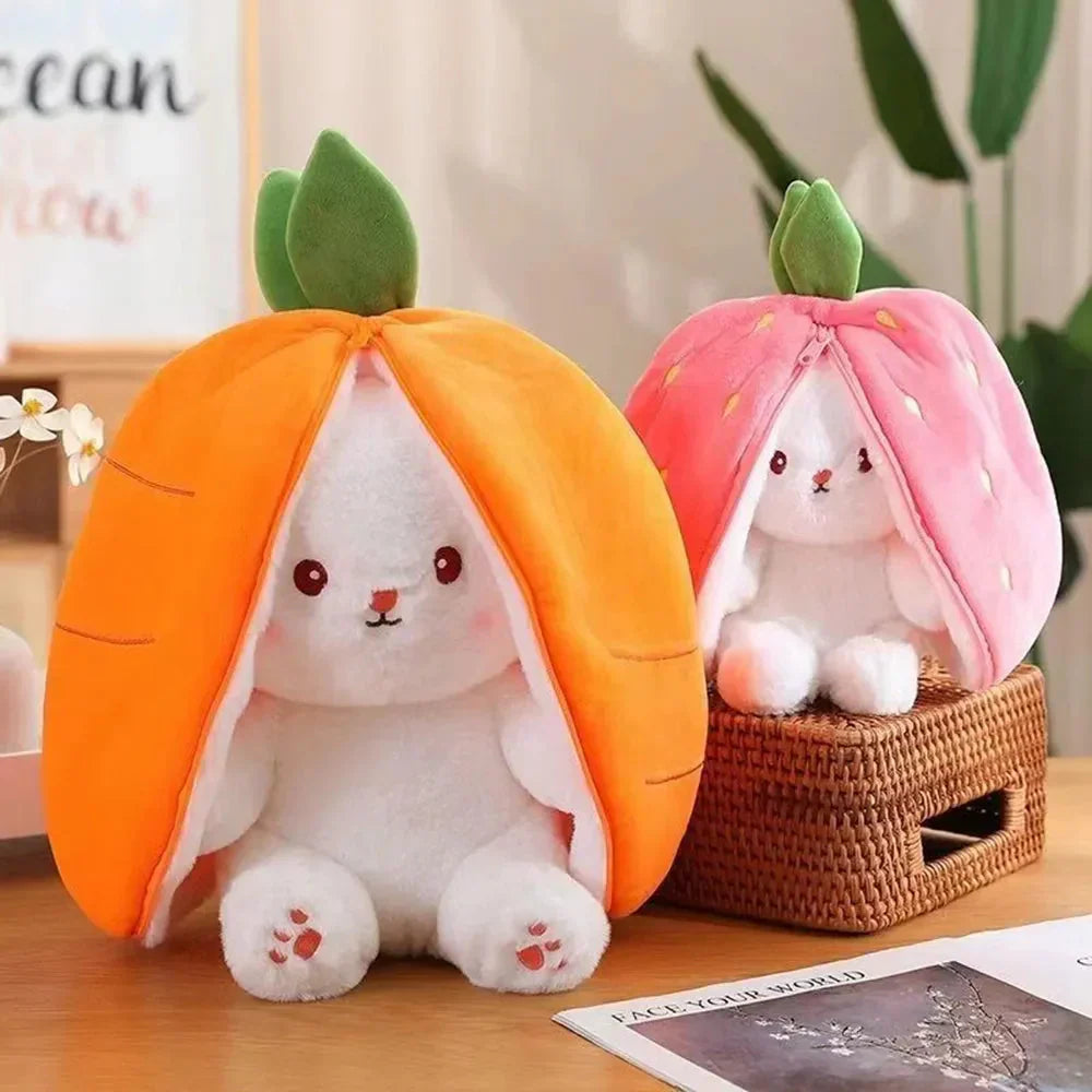 Norvo | Fluffy Strawberry Carrot Bunny Zip Up Plushie
