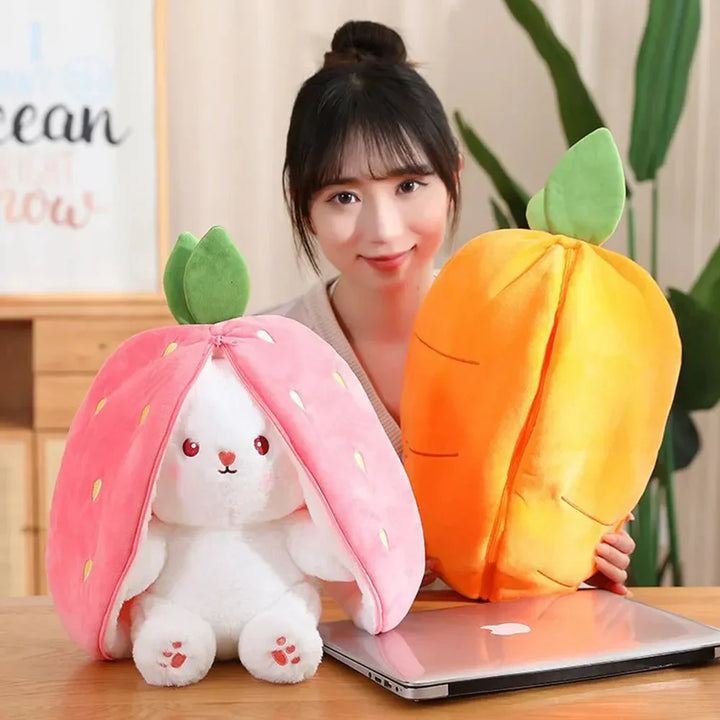 Skanto | Fluffy Strawberry Carrot Bunny Zip Up Plushie