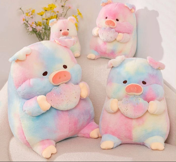 Skanto | Galaxy Rainbow Pig Holding Shell Plushie