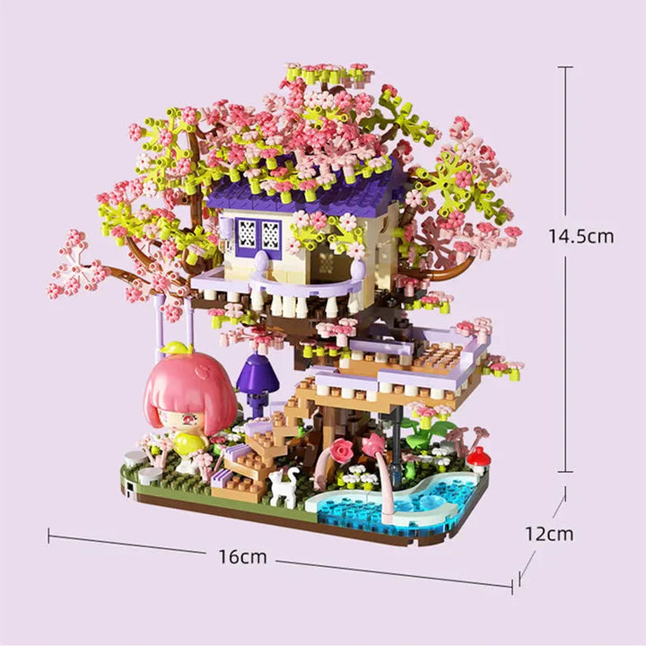 Skanto | Kawaii Sakura Kirsebærblomst Lilla Trehus Nano Byggesett