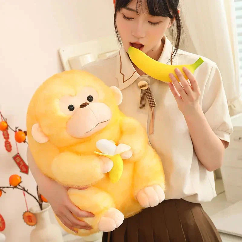 Skanto | Kawaii Gul Brun Chunky Ape Med Banan Plushie