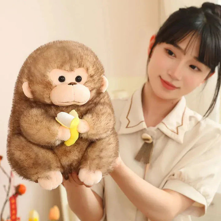 Skanto | Kawaii Gul Brun Chunky Ape Med Banan Plushie