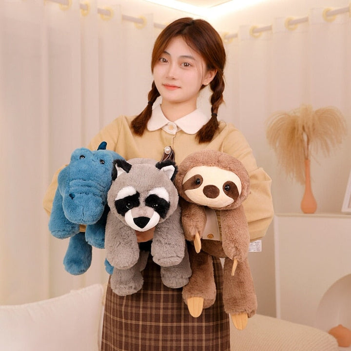 Skanto | Laying Sloth og Fox Raccoon Krokodille Plushie Venner