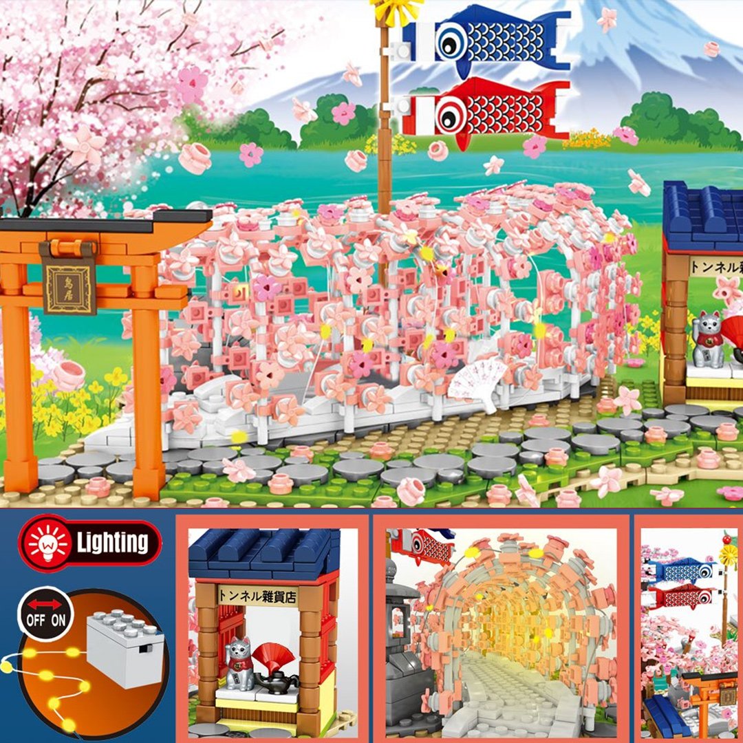 Skanto | Lys opp japansk Hakone Sakura-tunell bygningssett